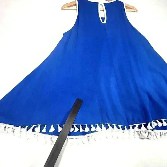 Ces femme Women's Sleeveless Swing Tank Small Royal Blue/White Tassel Hemline - Picture 4 of 16